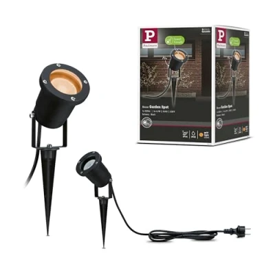Abbildung von Paulmann 94731 LED Außenleuchte Gartenstrahler Goldlicht insektenfreundlich IP65 rund 92mm 2200K 4,3W 320lm 230V Schwarz Metall GU10