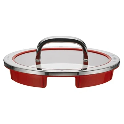 Abbildung von WMF Function 4 Topfdeckel 20 cm, Glasdeckel mit Abgießfunktionen, Glas, Silikon, Cromargan Edelstahl poliert, rot