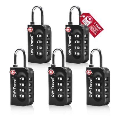 Abbildung von OW Travel Zahlenschloss 4 Stellig Kofferschloss Vorhängeschloss Gepäckschloss Sicherheitsschloss Diebstahl Sicheres Lock TSA USA Schloss Zahlencode für Reisekoffer Spind Rucksack Luggage:5 Schwarz