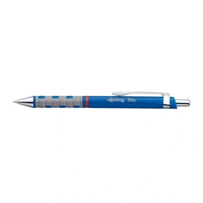 Abbildung von rOtring Tikky Kugelschreiber blaue Tinte mittlere Spitze (1,0 mm) blauer Schaft federleicht mit gummiertem Soft Touch Griff 12 Stück