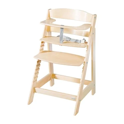 Abbildung von roba Babyhochstuhl Sit Up Flex Mitwachsender Hochstuhl aus Holz Verstellbarer Kinderhochstuhl mit Schrittgurt ab 6 Monaten bis 70 kg Natur