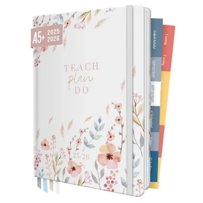 Abbildung von Häfft® Lehrer Planer 2025/2026 A5+ &quot;Sweet Flowers&quot; Hardcover Lehrerkalender Teach plan do Schuljahresplaner, Schulplaner mit Sprüchen, Stickern und mehr nachhaltig &amp; klimafreundlich