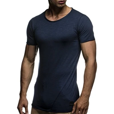 Abbildung von Leif Nelson T Shirt Herren Sommer Rundhals Ausschnitt (Dunkel Blau, Größe M), Regular Fit 100% Baumwolle, Casual Basic Männer Kurzarm