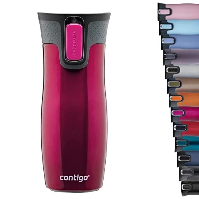 Abbildung von Contigo Thermobecher West Loop Autoseal, Edelstahl Isolierbecher, Reisebecher, Kaffebecher To Go, auslaufsicher, 100% dicht, hält bis zu 5h heiß/12h kalt, 470 ml, BPA frei, Raspberry