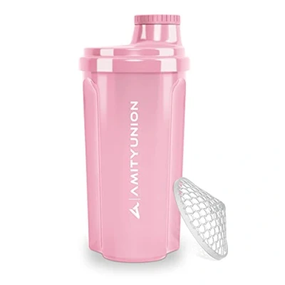 Abbildung von Protein Shaker 700 ml „Heaven“ auslaufsicher, BPA frei mit einklickbarem Sieb &amp; Skala für Cremige Whey Shakes, Gym Fitness Becher Isolate Sport Konzentrate, Eiweiß Shaker, Original in Coral Pink