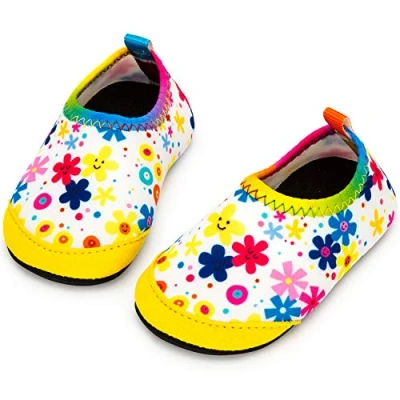 Abbildung von Yorgou Baby Strandschuhe Schwimmschuhe Badeschuhe Wasserschuhe Schnelltrocknende Aquaschuhe rutschfest Barfuss Schuh für Kinder Beach Pool, Bunte Blume, 25/26 EU