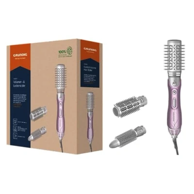 Abbildung von GRUNDIG HS 6220 Volumen und Lockenstyler, 1100W, 3 Thermobürsten, Keramikbeschichtung mit Pink Lotusöl, Überhitzungsschutz, geeignet für alle Haarlängen, Rosé/Silber