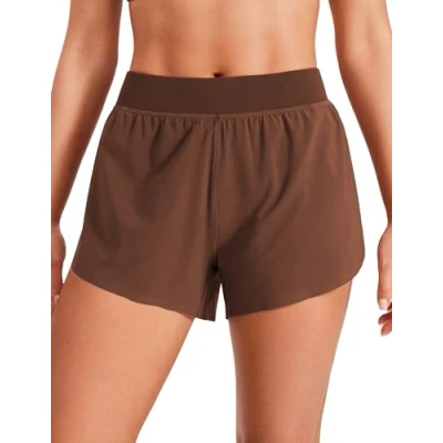Abbildung von CRZ YOGA Damen Mid Waist Running Shorts Seitliche Splits Sport Workout Kurze Hose Leichte Atmungsaktive Sporthose Laufhose Kaffeebraun 40