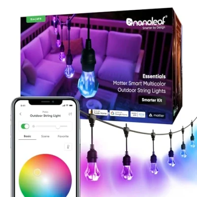 Abbildung von Nanoleaf Smart LED Lichterkette Außen 15m Starter Kit 20 dimmbare RGBICW Gem Glühbirnen, IP65 wasserdicht, WLAN Kontrolle mit App und Stimme (Matter Alexa Siri Apple Google Home) Balkon Garten Party