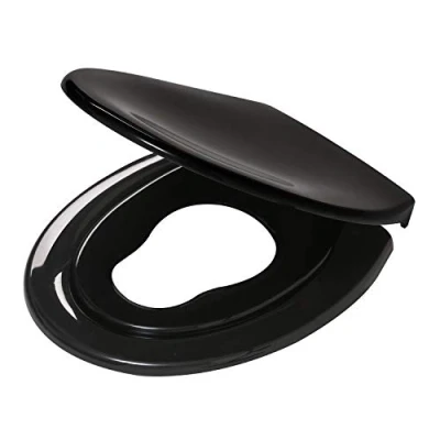 Abbildung von Tiger Tulsa Toilettensitz mit integriertem Kindersitz, WC Sitz Absenkautomatik und Easy Clean Funktion, integrierter für Kinder magnetischer Halterung , Schwarz, Edelstahlbefestigung