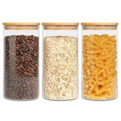 Abbildung von ComSaf 900ml Luftdichter Vorratsgläser mit Deckel, 3er Set Aufbewahrungsglas aus Borosilikatglas, Haushalt Glasbehälter Vorratdosen für Spagetti Getreide Bohnen, Vorratsdosen Glas Deckel Rund