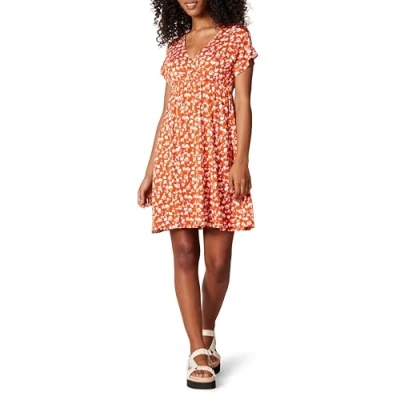 Abbildung von Amazon Essentials Damen Surplice Kleid (Erhältlich in Übergröße), Rot Blumenaufdruck, S