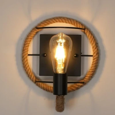 Abbildung von Comely Industrielle Vintage Wandleuchte Innen, Retro Eisen Hanf Seil Form Wandlampe, E27 Sockel Innenwandleuchte Wandleuchten für Bars, Lofts, Restaurants, 26cm Länge (ohne Leuchtmittel)