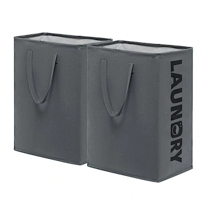 Abbildung von TIMEYARD Wäschekorb, 2er Set 75L Wäschesammler, Wäschekorb Groß, Aufbewahrungskorb Kinderzimmer, Laundry Baskets, Faltbar Handtuchkorb für Badezimmer Wohnzimmer Wäschetonne, 43x60cm, Grau