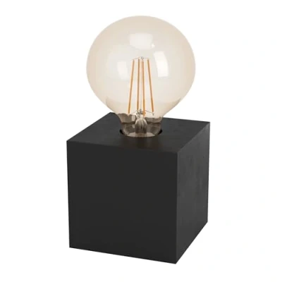 Abbildung von EGLO Tischlampe Prestwick 2, Deko Tischleuchte, Nachttischlampe Würfel aus Holz in schwarz matt, FSC100HB, Tisch Lampe für Wohnzimmer und Schlafzimmer, E27 Fassung