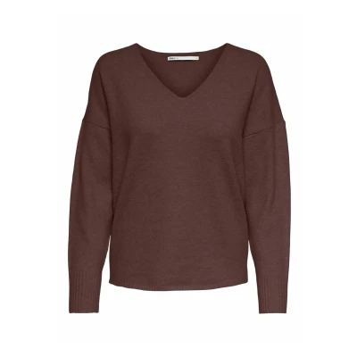 Abbildung von ONLY Damen ONLRICA Life L/S V Neck PULLO KNT NOOS Pullover, Deep Mahogany/Detail:Melange, XS