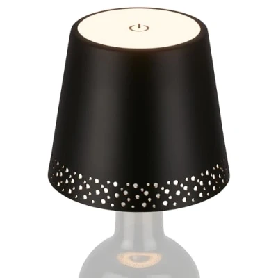 Abbildung von BRILONER LED Flaschenlampe kabellos mit Touch, dimmbar, warmweiß, Nachttischlampe, Flaschenleuchte, Lampe, Akku Tischleuchte, Weinlampe, Aufsatz, 11 x 9 cm (DxH), Schwarz
