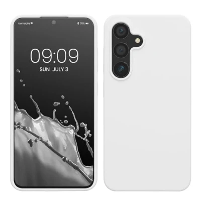 Abbildung von kwmobile Hülle kompatibel mit Samsung Galaxy S24 Silikon Handy Case Handyhülle für weiche Oberfläche kabelloses Laden Weiß matt