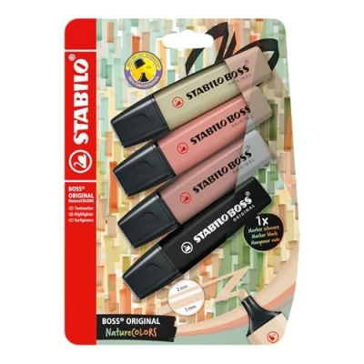 Abbildung von Textmarker STABILO BOSS ORIGINAL NatureCOLORS 4er Pack beige, warmgrau, grünerde, schwarz