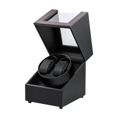 Abbildung von Mcbazel Doppelte automatische Uhrenbeweger Box, Uhrenanzeige, Aufbewahrung, Rotation, Armbanduhr Box mit 2 Schlitzen Schwarz/Rot