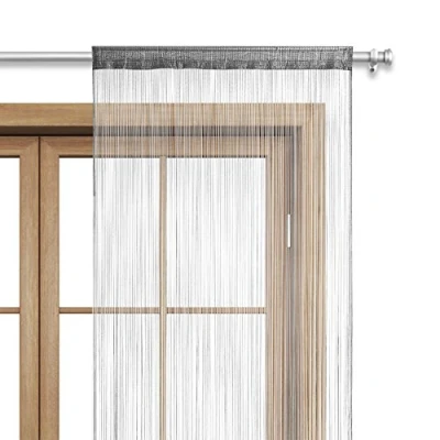 Abbildung von wometo Fadenvorhang Türvorhang Fäden 90x245 cm grau Stangendurchzug oekoTex kürzbar waschbar Uni einfarbig in vielen bunten Farben