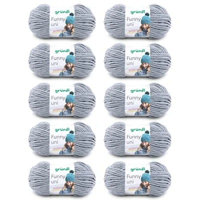 Abbildung von Gründl Wolle Funny uni weiche Chenille zum Häkeln Chenillegarn aus 100 % Polyester, 10 Knäuel (100 g/ 120 m, Nadelstärke: 5 6) Hellgrau