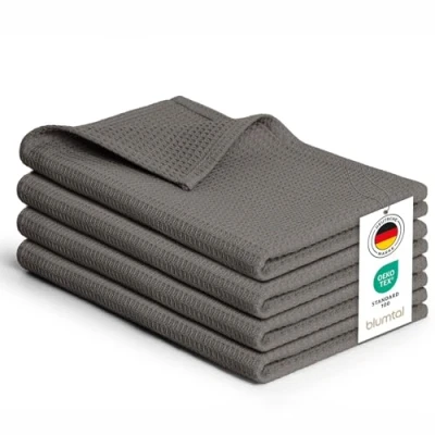 Abbildung von Blumtal® Geschirrtücher 50x70 cm im 4er Set Baumwolle 100% Küchentücher bei 60 C waschbar Küchenhandtücher Geschirrhandtücher grau