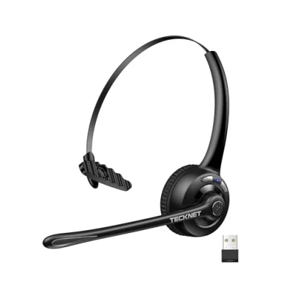 Abbildung von TECKNET Bluetooth Headset mit Mikrofon &amp; USB Dongle, kabelloses PC Headset, Rauschunterdrückung und Freisprechen Chat für Computer, Callcenter, Telefonkonferenzen, Super Leicht, Ultra Komfort