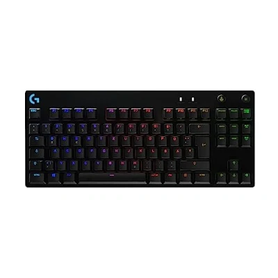 Abbildung von Logitech G PRO TKL mechanische Gaming Tastatur, GX Blue Clicky Switches, LIGHTSYNC RGB, Design ohne Nummernblock für Esport Gaming, Abnehmbares Mikro USB Kabel, Deutsches QWERTZ Layout Schwarz