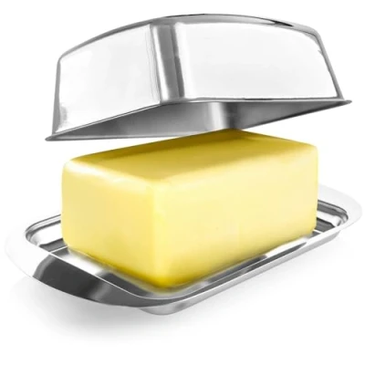 Abbildung von com four® Butterdose Edelstahl Große Butterglocke aus Butterschale mit Deckel spülmaschinengeeigneter Butterbehälter Buttergefäß (Edelstahl Hochglanz)