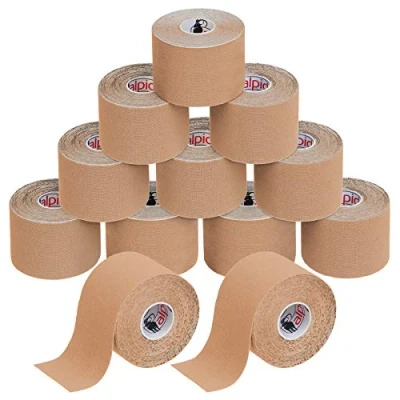 Abbildung von ALPIDEX Kinesiologie Tape 1/3/ 6/12 Rollen Viele Farben 5 m x cm Anwendungsbroschüre Elastisch Wasserfest Hautfreundlich Physio Muskel Set, Farbe:hautfarben, Menge:12