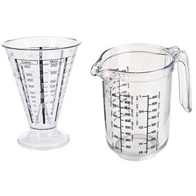 Abbildung von Westmark Set, 2 tlg.: 1 Messkanne + Messbecher mit Feinmesskegel, mehrsprachig und verschiedenen Maßeinheiten, Füllvolumen: 0,5 Liter, Gerda, Kunststoff, Transparent, 306822E7