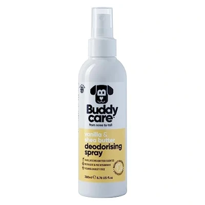 Abbildung von Buddycare Desodorierungsspray für Hunde Vanille &amp; Sheabutter Süßes und pflegendes Mit Aloe Vera Pro Vitamin B5 (200 ml, 1 Stück)