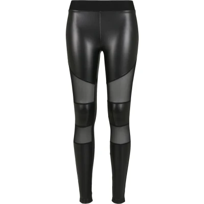 Abbildung von Urban Classics Damen Ladies Tech Mesh Faux Leather Leggings, Schwarz, S