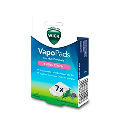 Abbildung von WICK Vapo Pads Rosmarin und Lavendel, mit ätherischen Ölen, Passen zu unseren Luftbefeuchtern, Inhalatoren Diffusoren, Bei Erkältung Schnupfen, Setzen lindernde Dämpfe frei, Weiß, 7er Pack