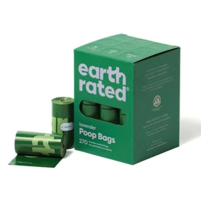 Abbildung von Earth Rated Hundekotbeutel, garantiert auslaufsichere und extra dicke Abfallsäcke als Nachfüllrollen für Hunde, Lavendelduft, 270 Stück
