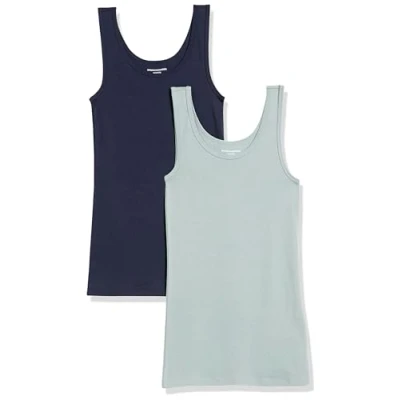 Abbildung von Amazon Essentials Damen Tanktop, Schmale Passform, 2er Pack, Marineblau/Salbeigrün, XL