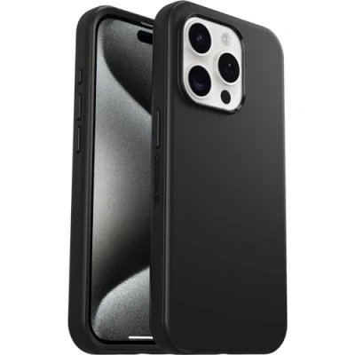 Abbildung von OtterBox OtterGrip Symmetry Hülle für iPhone 15 Pro MagSafe, Sturzsichere, schützende mit eingebautem Griff, 3X getestet nach Militärstandard, Schwarz