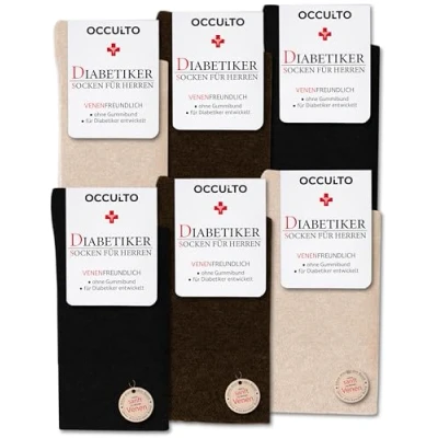 Abbildung von Occulto Diabetikersocken Herren ohne Naht Gummibund Baumwolle 6er Pack (Modell: Oliver) Braun Mix 39 42
