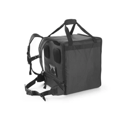 Abbildung von HENDI Thermo Transportrucksack 41 x 49 cm mit Einlegeboden bis 10 Pizzakartons 2 fach Isoliert Wasserdicht Reflektorstreifen, Pizzalieferrucksack