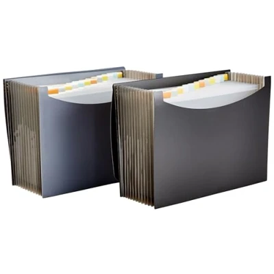 Abbildung von Amazon Basics Dokumentenmappe A4, Fächermappe, grau, Schwarz, 2er Pack