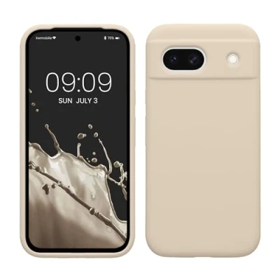 Abbildung von kwmobile Hülle kompatibel mit Google Pixel 8a Silikon Handy Case Handyhülle weiche Oberfläche kabelloses Laden Creme