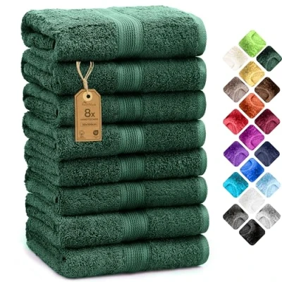 Abbildung von NatureMark 8er Pack Handtücher, 100% Baumwolle, 50 x 100 cm, Handtuch Set Dunkel Grün
