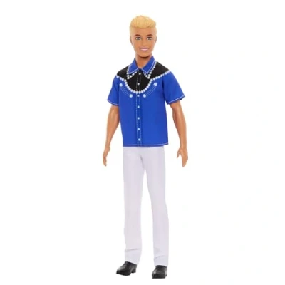 Abbildung von Barbie Fashionistas Ken Puppe Nr. 226 mit Westernhemd, Hose und Stiefeln zum An Ausziehen, Blonde Modepuppe, Sammelfigur 65. Jubiläum, HRH25