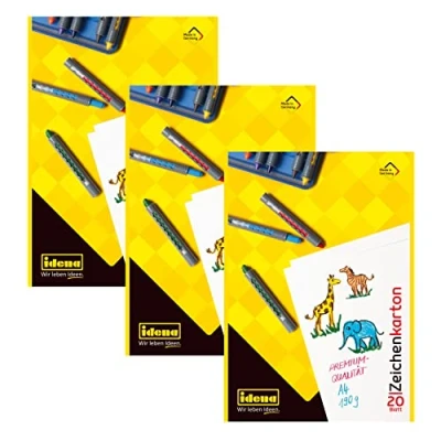 Abbildung von Idena 10381 Zeichenkarton, DIN A4, 20 Blatt, 190 g/m², 3 Stück