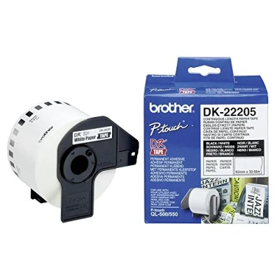 Abbildung von Brother DK 22205 Thermodirektdrucktechnologie Schwarz/Weiß, 30,48m/62mm