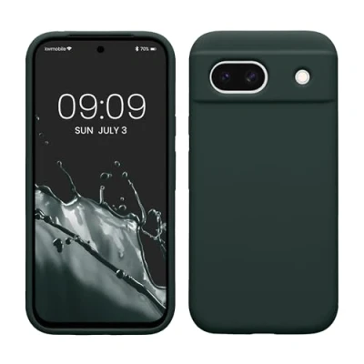 Abbildung von kwmobile Hülle kompatibel mit Google Pixel 8a Silikon Handy Case Handyhülle weiche Oberfläche kabelloses Laden Moosgrün
