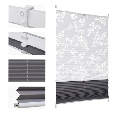 Abbildung von Sekey Plissee Doppelplissee Day+Night Verdunkelung ohne Bohren verspannt Lichtschutz Klemmfix Lichtdurchlässig Ausbrenner Muster 55x100cm Druck &amp; Grau