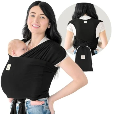 Abbildung von KeaBabies Tragetuch Baby Neugeboren D Lite Elastisches Neugeborene, Einfach Anzuziehen Babytrage Neugeborene Ab Geburt, Ring Trage Babytragetuch Ohne Binden (Trendy Black)