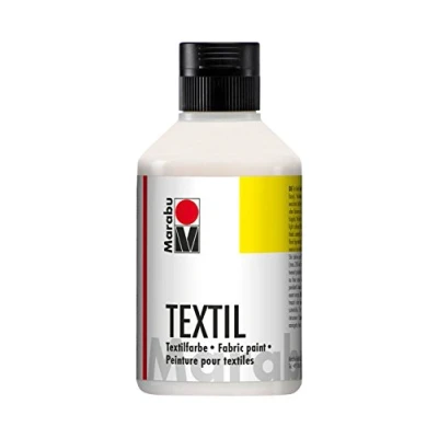 Abbildung von Marabu 17160013070 Textil Stoffmalfarbe für helle Stoffe, Weiß 250 ml, Druckfarbe auf Wasserbasis, waschbeständig bis 60C, Fixierung durch Bügeln o. Backofen